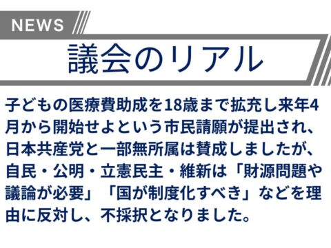【議会リアル】18歳までの小児医療費無料化助成の拡充を！一方では要望しながら、一方で市民からの質問に反対する理由は？