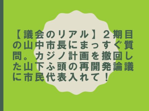 【議会のリアル】２期目の山中市長にまっすぐ質問。カジノ計画を撤回した山下ふ頭の再開発論議に市民代表入れて！
