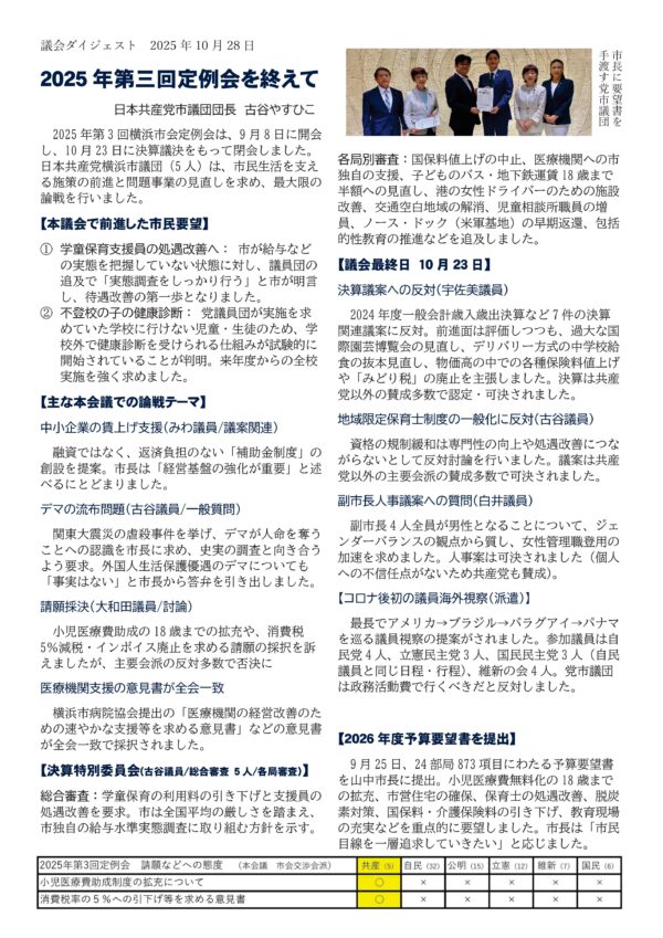2025年第三回定例会を終えて