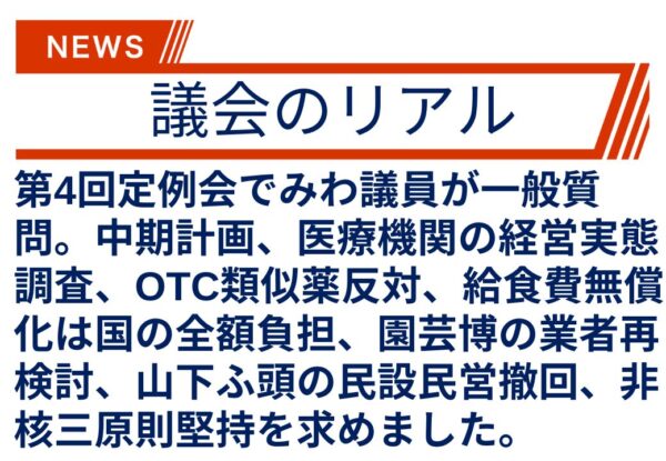【議会のリアル】給食費の無償化は、全額国の責任でお金を出すべき！地方負担をさせるんじゃない！