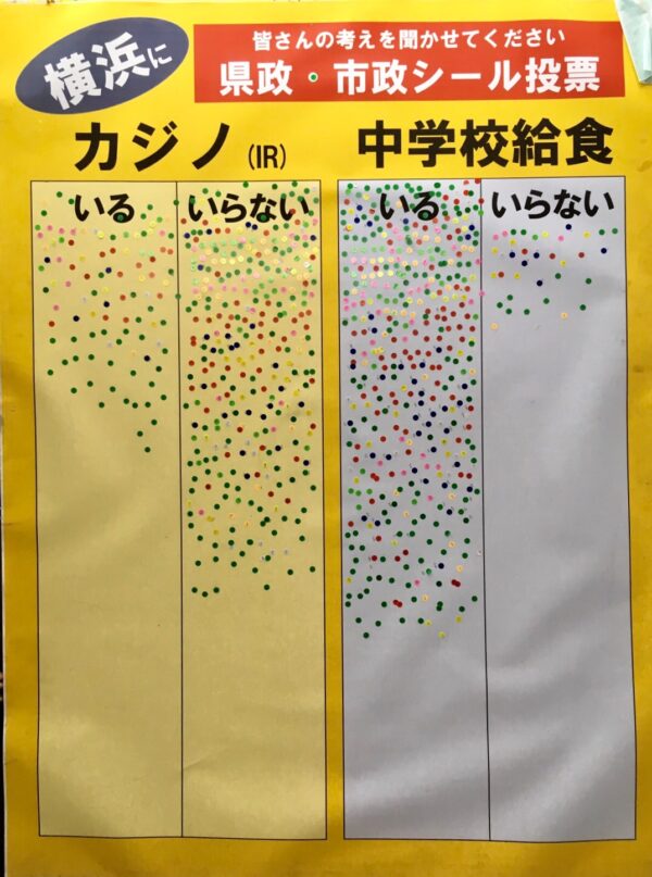 昨秋から夜の鶴見駅で立ち続けて1300人近い方から「カジノ　いる・いらない」「中学校給食　いる・いらない」の声を聞き続けた結果を公表します！！