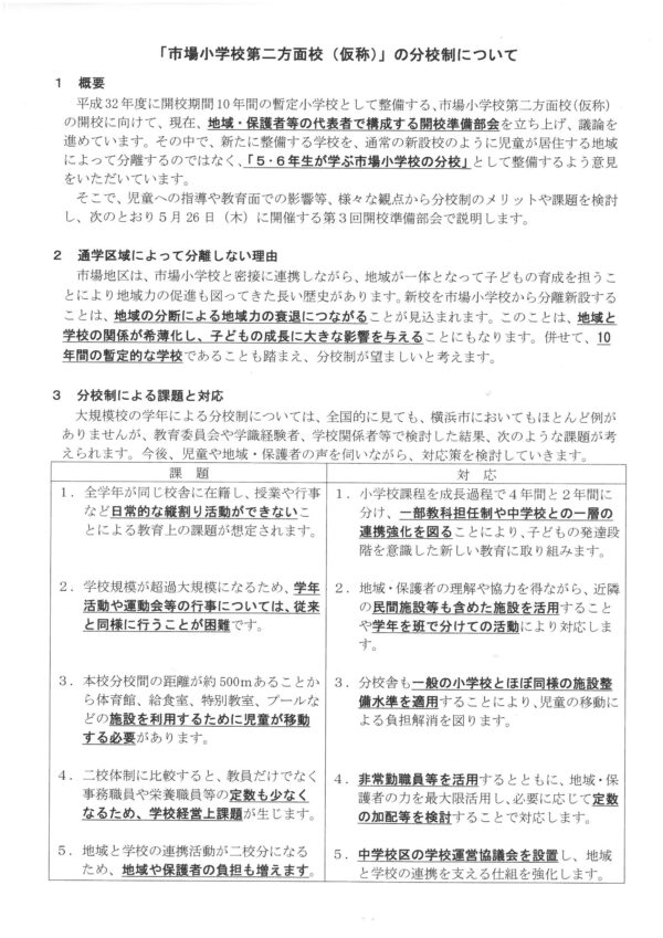 [情報]　子どもがたくさんで小学校を増やす必要のある市場地域の第二方面校の最新情報